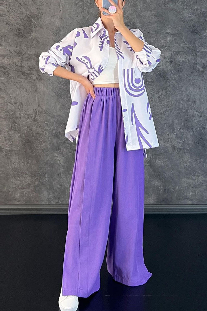 Conjunto de dos piezas con cuello vuelto, manga larga y estampado casual de patchwork