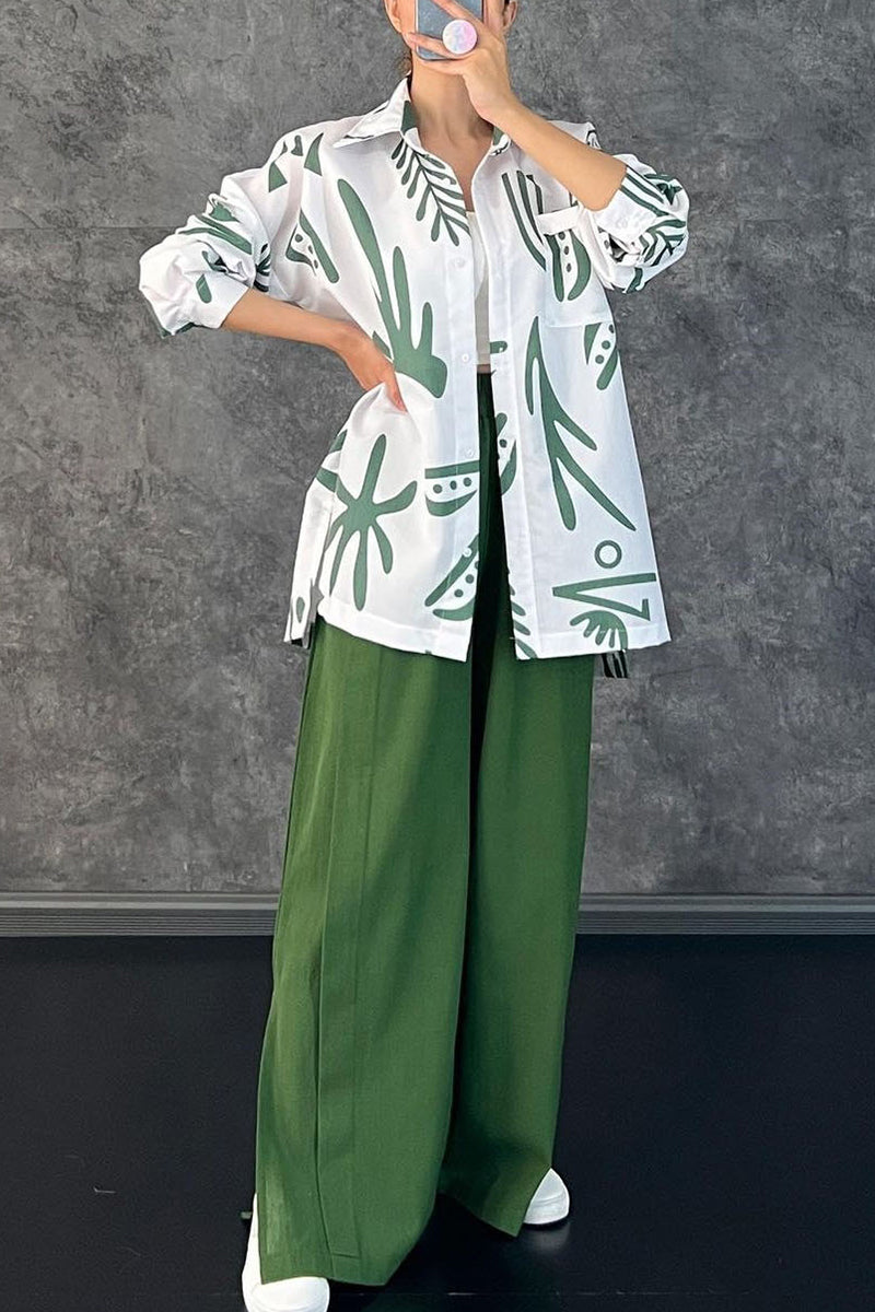 Conjunto de dos piezas con cuello vuelto, manga larga y estampado casual de patchwork