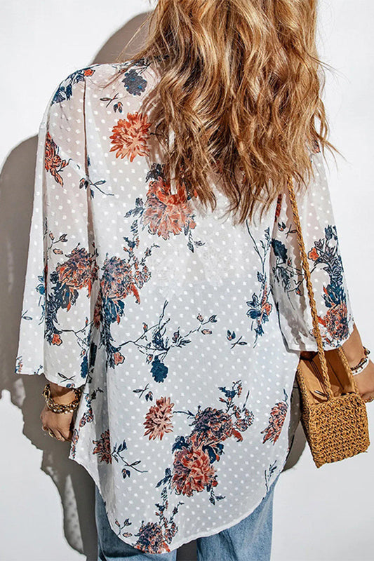 Tops casuales con cuello tipo cárdigan con estampado de patchwork para vacaciones