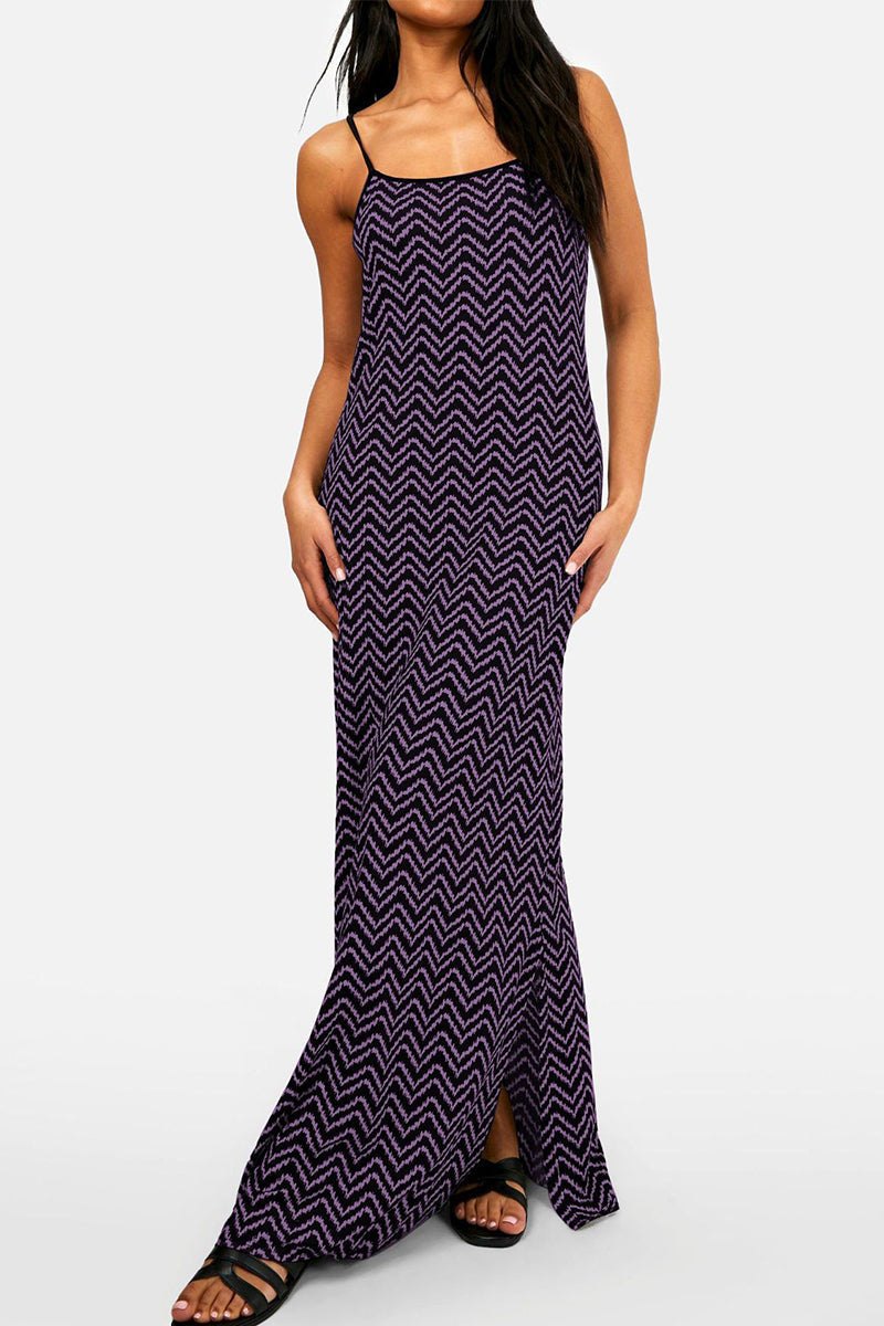 Vestido sexy informal con estampado geométrico, sin espalda y tirantes finos