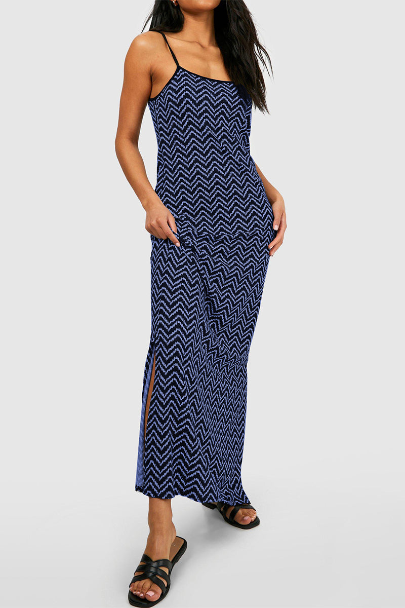 Vestido sexy informal con estampado geométrico, sin espalda y tirantes finos