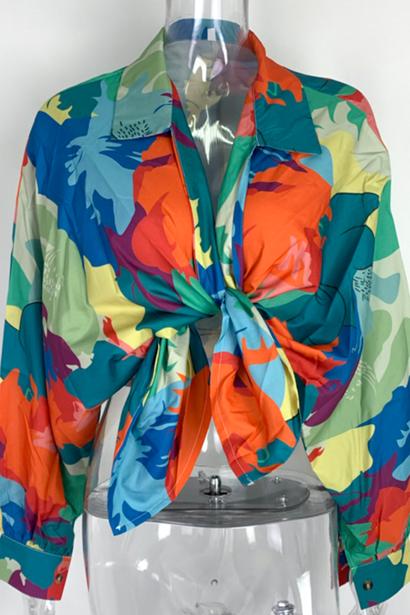 Tops casuales con cuello vuelto y estampado (4 colores)