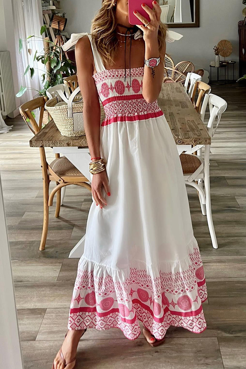 Vestido informal de tirantes con cuello cuadrado y frenillo con estampado dulce