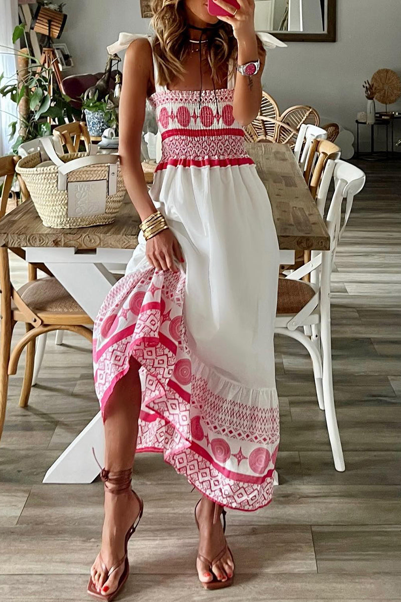 Vestido informal de tirantes con cuello cuadrado y frenillo con estampado dulce