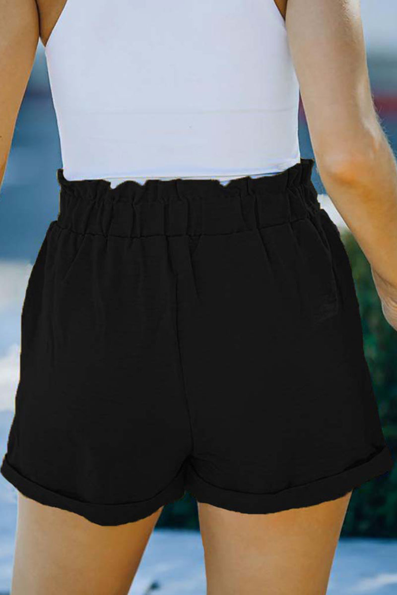 Pantalones casuales de color liso con bolsillos, sueltos, de cintura alta y rectos