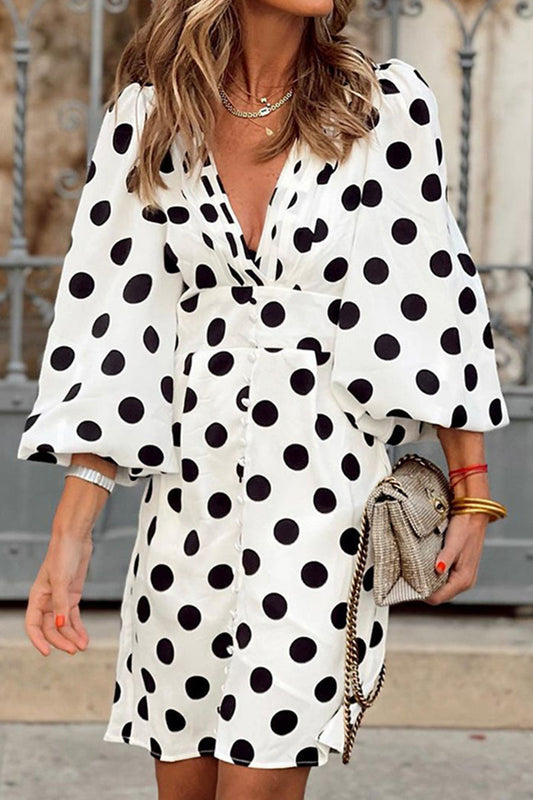 Elegantes vestidos de corte A con cuello en V y patchwork de lunares