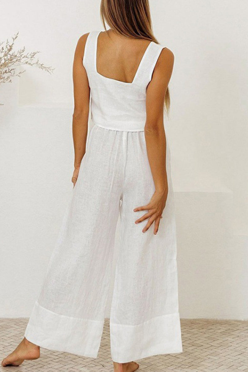 Conjunto informal de dos piezas sin mangas con cuello cuadrado y bolsillo liso (3 colores)