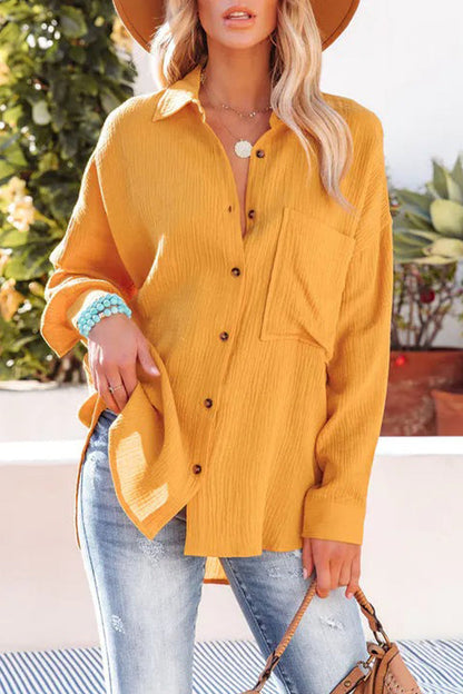 Blusas casuales de cuello vuelto con bolsillos lisos (8 colores)