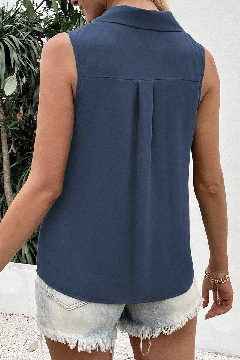 Blusas de cuello en V con botones lisos de Daily Simplicity