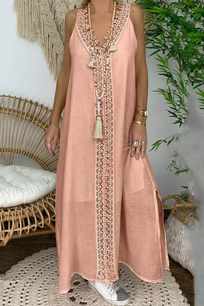 Vestido informal de encaje liso con cuello en V y sin mangas (4 colores)