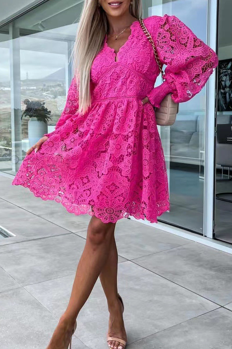Vestidos sexis de celebridades con encaje liso bordado y escote en V (3 colores)