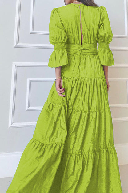 Elegantes vestidos de corte A con escote en V y pliegues sólidos