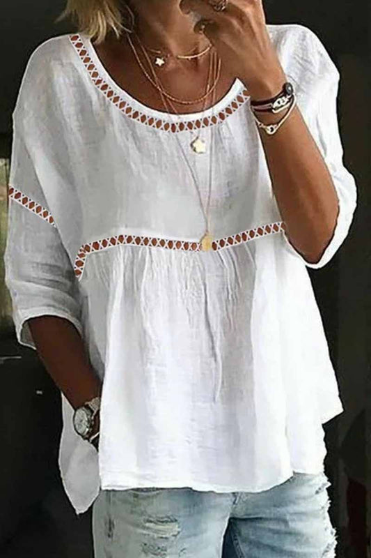 Tops casuales de cuello redondo con parches sólidos