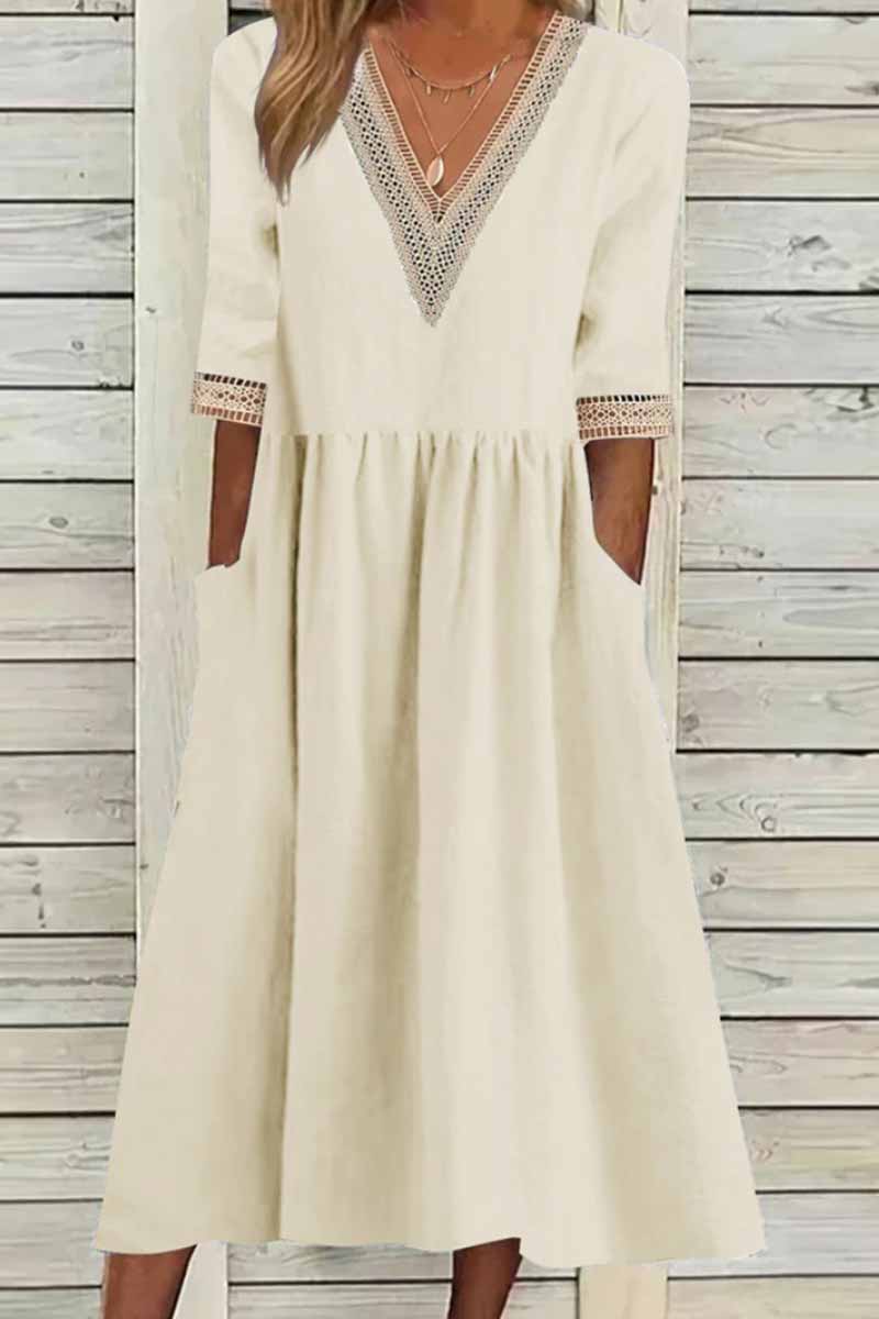 Elegantes vestidos de línea A con cuello en V y patchwork sólido