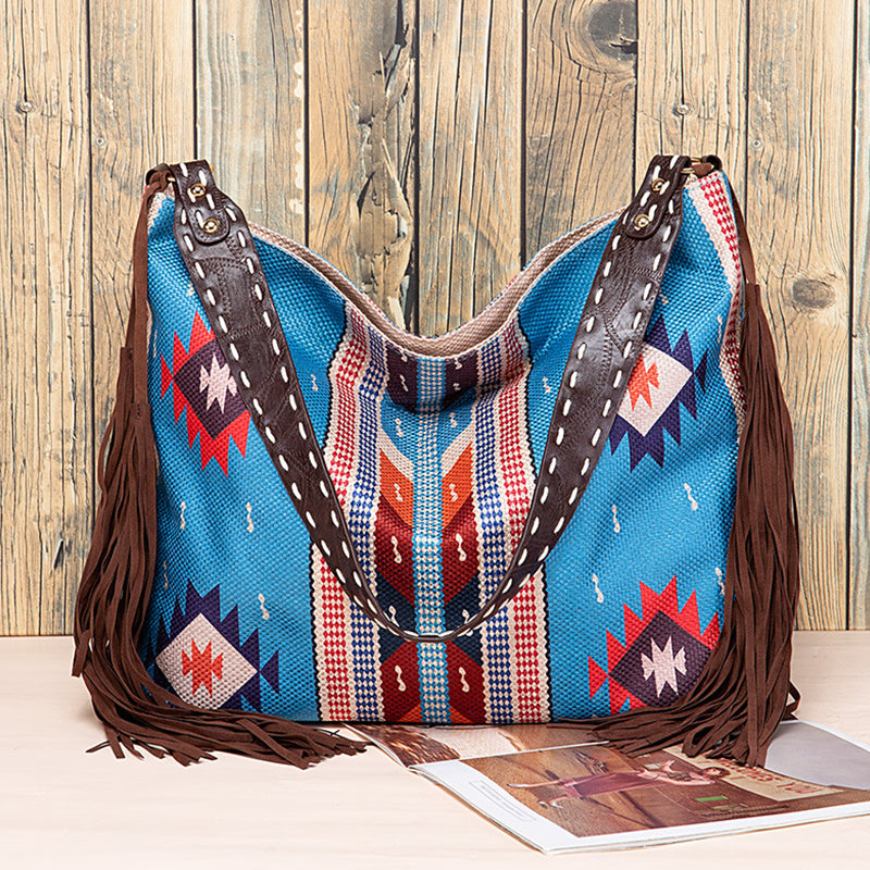 Bolsos casuales universitarios con borlas y bloques de color