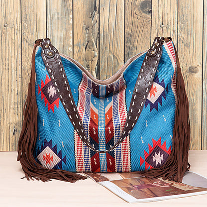 Bolsos casuales universitarios con borlas y bloques de color