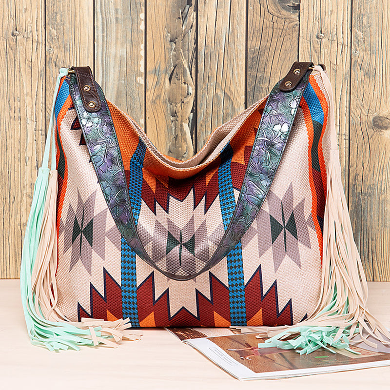 Casual College Color Block Tassel Bags