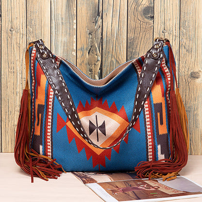 Bolsos casuales universitarios con borlas y bloques de color