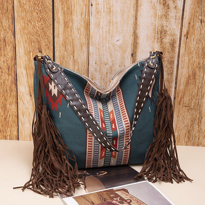 Bolsos casuales universitarios con borlas y bloques de color