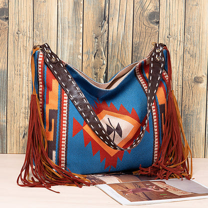 Bolsos casuales universitarios con borlas y bloques de color