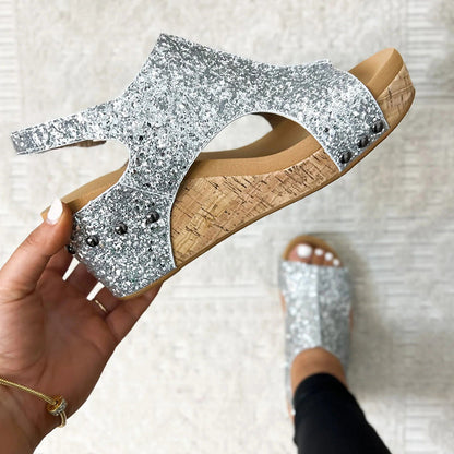 Zapatos casuales de cuña abierta con patchwork