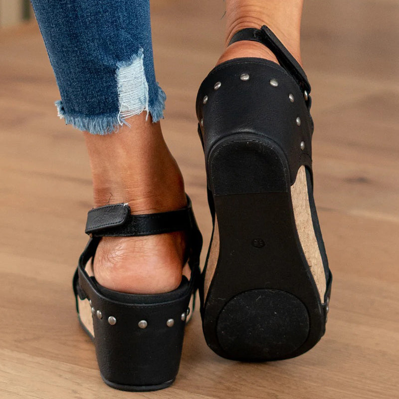 Zapatos casuales de cuña abierta con patchwork