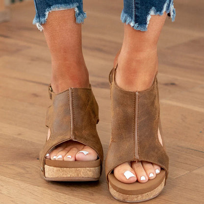 Zapatos casuales de cuña abierta con patchwork