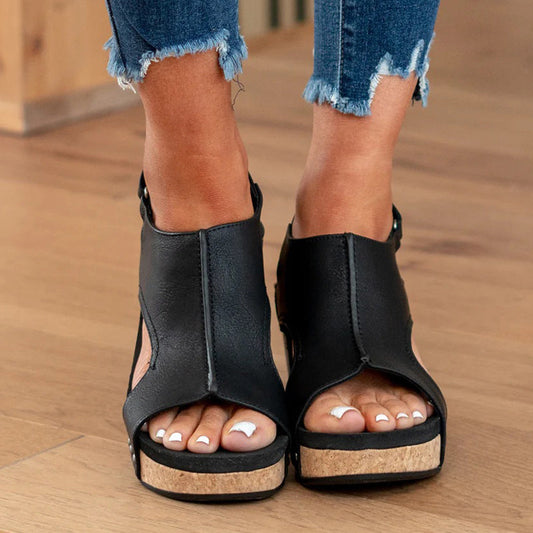 Zapatos casuales de cuña abierta con patchwork