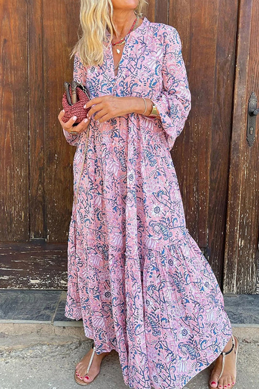 Vestidos de línea A con cuello redondo y patchwork con estampado dulce