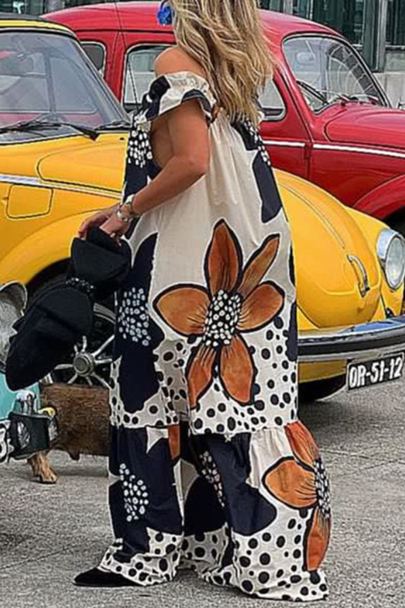 Vestido estampado universitario con hombros descubiertos Vestidos estampados