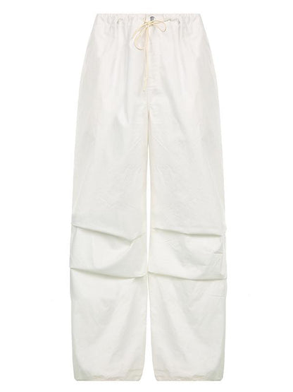 White Low Waist Parachute Cargo Pants