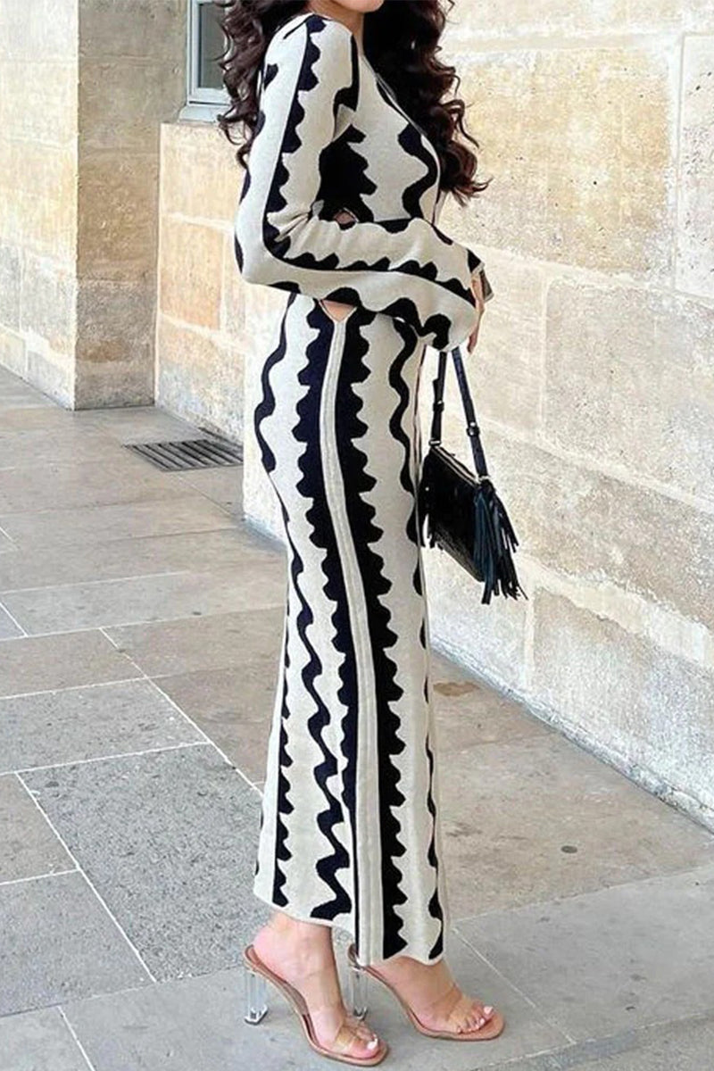 Vestidos casuales de corte A con cuello redondo, ahuecados y bloques de color