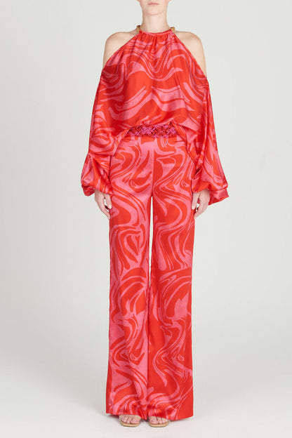 Conjunto informal elegante con estampado de patchwork y hombros descubiertos, manga larga, dos piezas (11 colores)