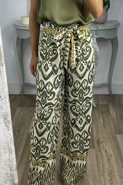 Pantalones casuales con estampado de frenillo, sueltos, rectos y con estampado completo