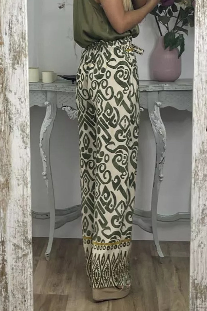 Pantalones casuales con estampado de frenillo, sueltos, rectos y con estampado completo