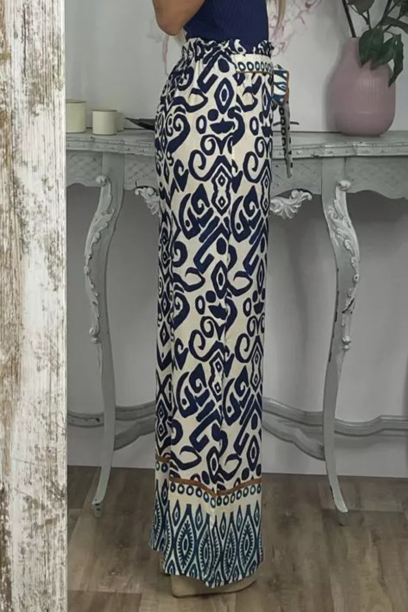 Pantalones casuales con estampado de frenillo, sueltos, rectos y con estampado completo