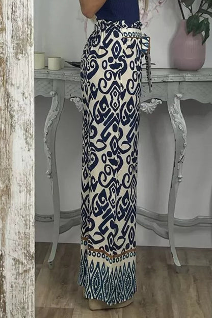 Pantalones casuales con estampado de frenillo, sueltos, rectos y con estampado completo