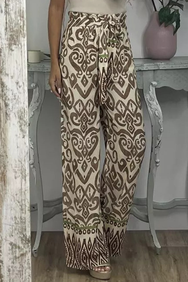 Pantalones casuales con estampado de frenillo, sueltos, rectos y con estampado completo