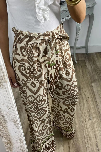 Pantalones casuales con estampado de frenillo, sueltos, rectos y con estampado completo