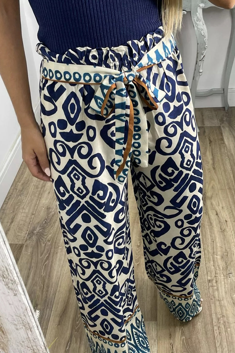 Pantalones casuales con estampado de frenillo, sueltos, rectos y con estampado completo
