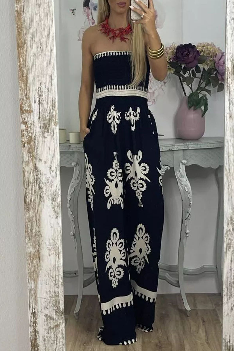 Mono holgado sin tirantes con bolsillos y estampado sexy