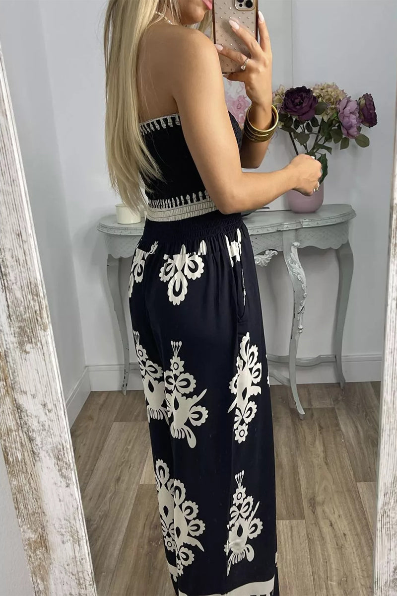 Mono holgado sin tirantes con bolsillos y estampado sexy