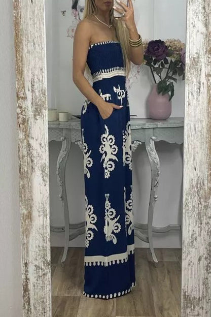 Mono holgado sin tirantes con bolsillos y estampado sexy