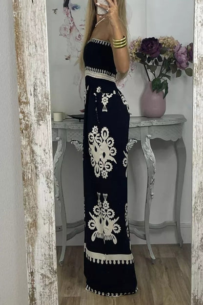 Mono holgado sin tirantes con bolsillos y estampado sexy