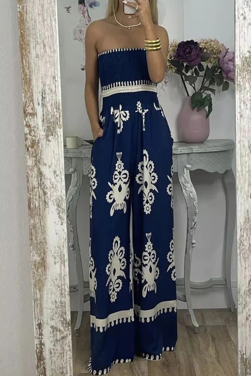 Mono holgado sin tirantes con bolsillos y estampado sexy (3 colores)