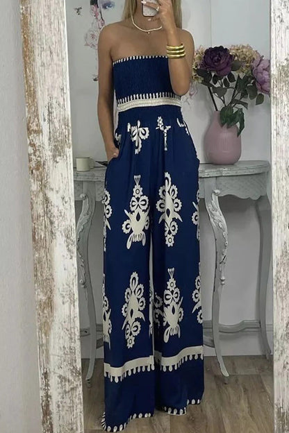 Mono holgado sin tirantes con bolsillos y estampado sexy (3 colores)