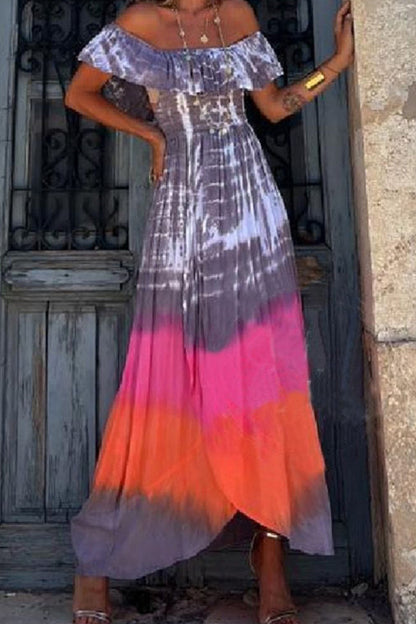 Vestido estampado con hombros descubiertos y estampado tie-dye de Street College