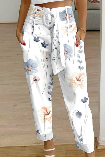 Casual Patchwork Pocket Printing Loose Mid Waist Harlan Else Bottoms(10 Colors)