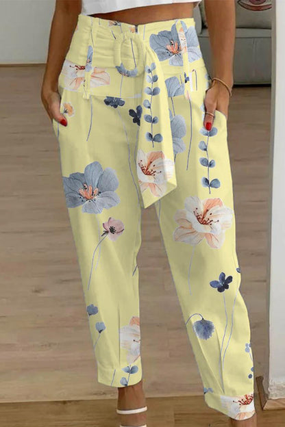 Casual Patchwork Pocket Printing Loose Mid Waist Harlan Else Bottoms(10 Colors)