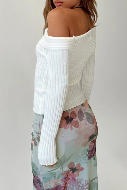 Tops casuales de cuello oblicuo con patchwork sólido